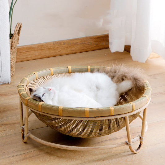 Bamboo Cat Bed Basket Nest Semi-enclosed Washable
